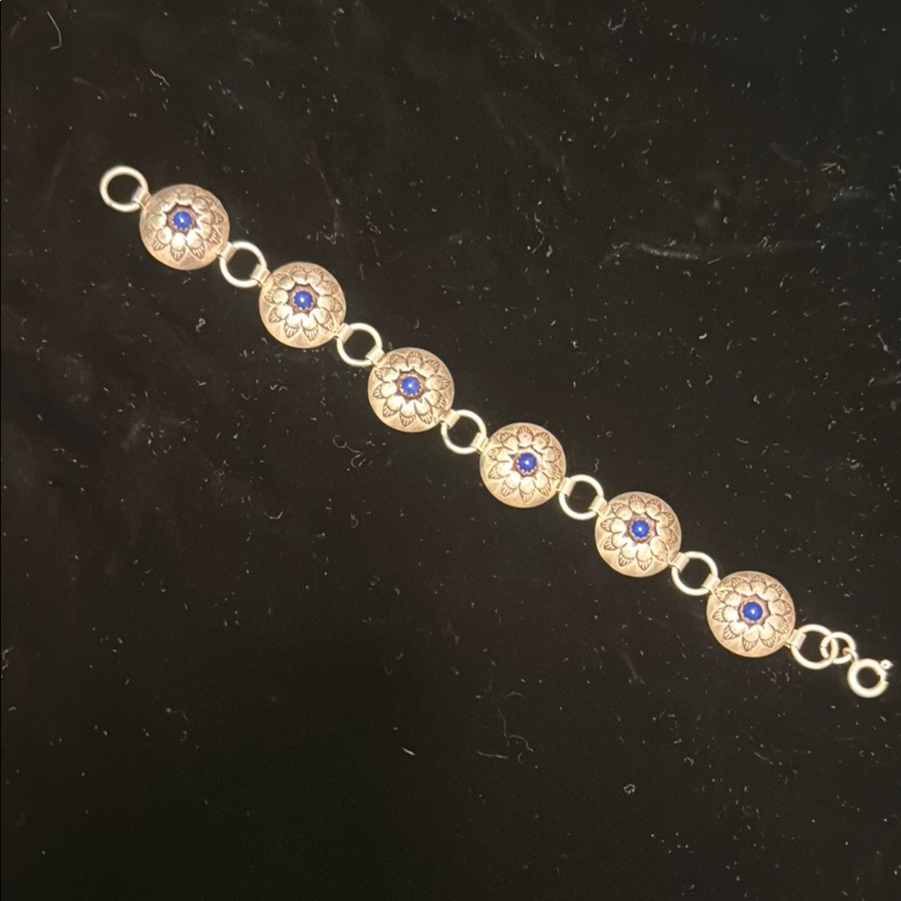 New Vintage Native American sterling silver concho bracelet with lapis stones